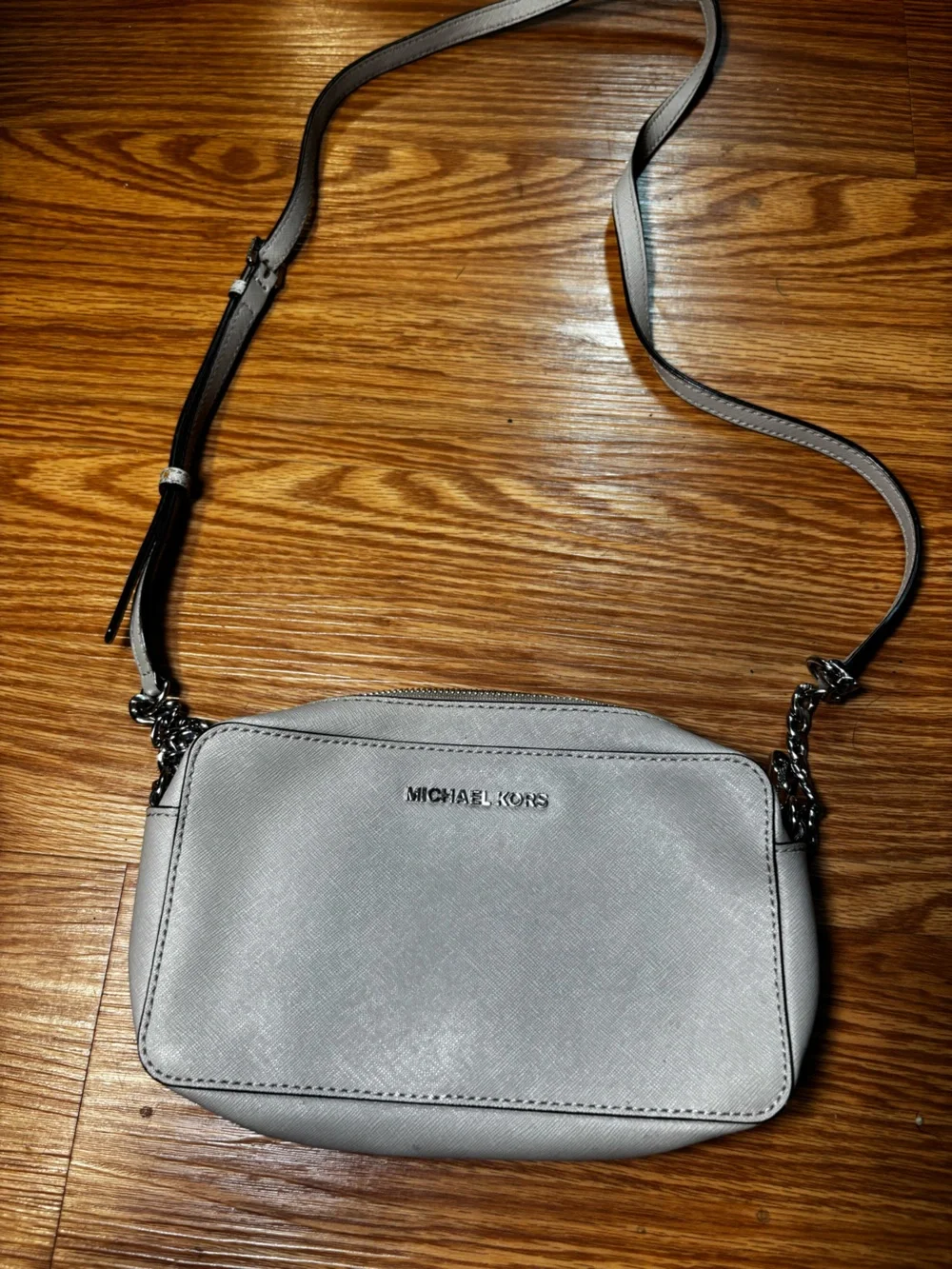 Michael Kors Silver Saffiano Crossbody Bag